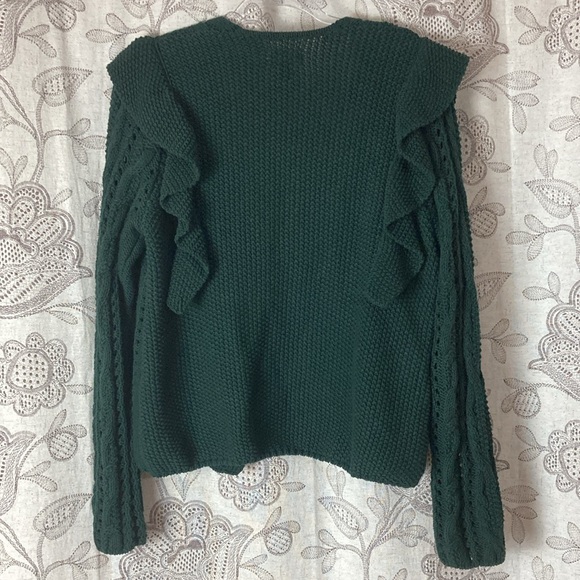 Universal Thread Size: M Cotton Blend Dark Green Knit Sweater with Ruffles - Picture 5 of 5